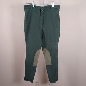 Devon Aires Womens Green Breeches Knee Patch Equestrian Riding Pants 32 Long